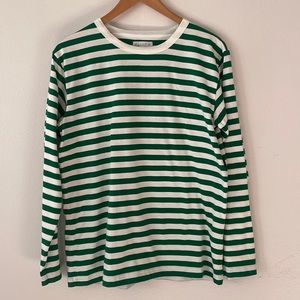 Agnes B Green and White Striped Long Sleeve T-Shirt